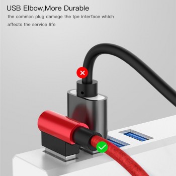 2.4A Micro USB 90 Degree Fast Charging Cable Nylon Braid Mobile Phone USB Data Cable for Samsung S6 S7 Xiaomi Huawei LG