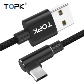 TOPK 1M 90 Degree Micro USB Cable Fast Charging Data Cable for Samsung Xiaomi Huawei Android  L Type Mobilie Phone Cable