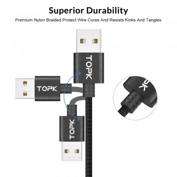 TOPK 1M 90 Degree Micro USB Cable Fast Charging Data Cable for Samsung Xiaomi Huawei Android  L Type Mobilie Phone Cable