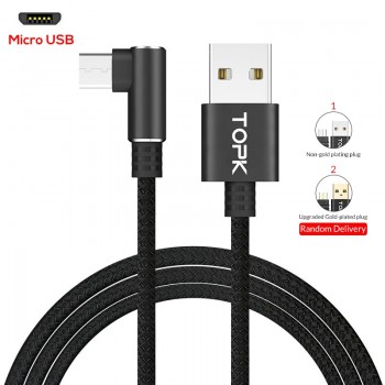 TOPK 1M 90 Degree Micro USB Cable Fast Charging Data Cable for Samsung Xiaomi Huawei Android  L Type Mobilie Phone Cable