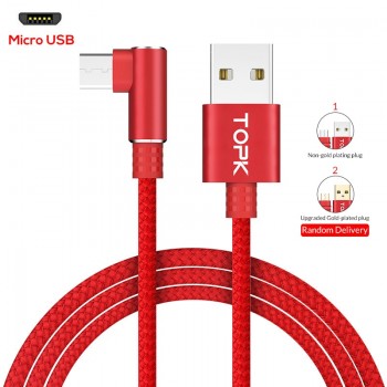 TOPK 1M 90 Degree Micro USB Cable Fast Charging Data Cable for Samsung Xiaomi Huawei Android  L Type Mobilie Phone Cable