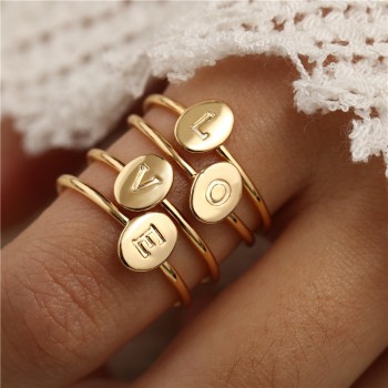 Personalized Engraved Stackable Tiny Oval A-Z Letter Ring Hand Stamped Minimalist Initial Rings for Women Initial Jewelry