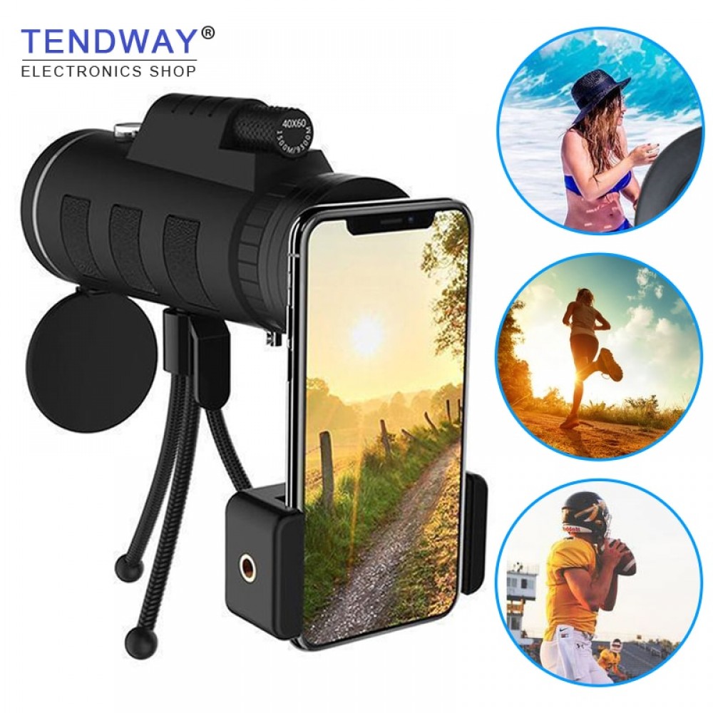 Tendway Phone Camera Lens Telescope for Moblie Zoom Lens for Smartphone Macro Lens for iPhone with Compass Phone Clip Tripod