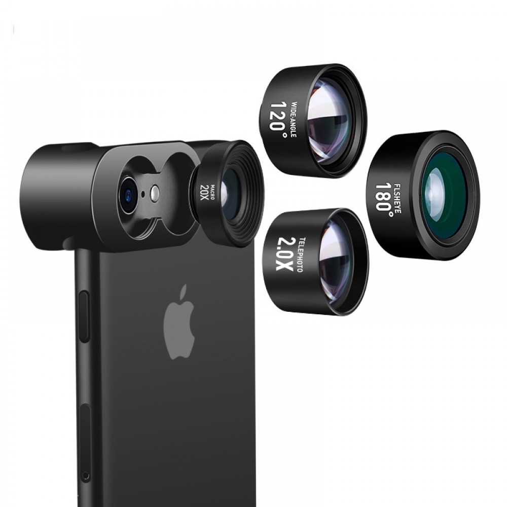 Telephoto Lens  Wide Angle Fisheye Lens Special Effect Lens for iphone X 8 7 plus Three in One Design High end Metal Body Lens