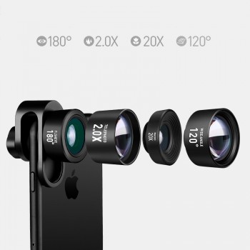 Telephoto Lens  Wide Angle Fisheye Lens Special Effect Lens for iphone X 8 7 plus Three in One Design High end Metal Body Lens