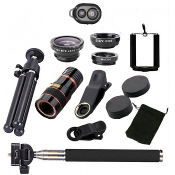 Girlwoman 10 in 1 Kits 12x Zoom Telephoto Lens Fish eye Lens Wide Angle Macro Lenses Cell Phone Mobile Tripod for xiaomi redmi