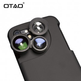OTAO 4 in 1 Mobile Phone Lensese Cases Full Coverage For iPhone X 8 7 6S 6 Plus Wide Angle Macro Fisheye Phone Lenses Black Case