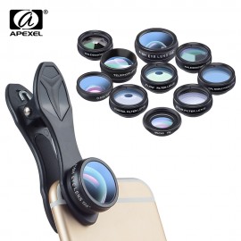 APEXEL 10 in 1 Kit telefon Phone Lens Fish eye Wide Angle Macro 2X telephoto CPL star Filter Kaleidoscope Camera Lens for iphone
