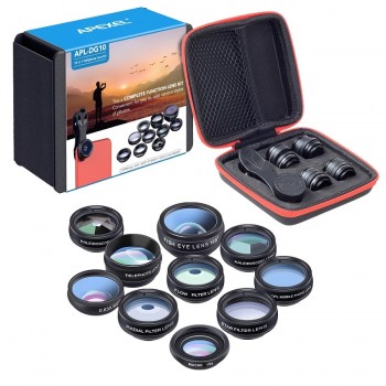 APEXEL 10 in 1 Kit telefon Phone Lens Fish eye Wide Angle Macro 2X telephoto CPL star Filter Kaleidoscope Camera Lens for iphone
