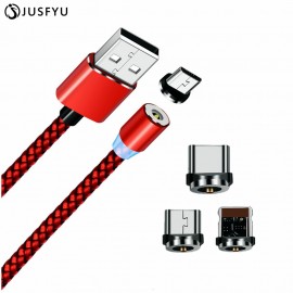 JUSFYU Magnetic Cable Micro USB Type-C For iPhone X Samsung S9 S8 For Xiaomi Charging Nylon Braided Magnet Charger Cabos Cable C