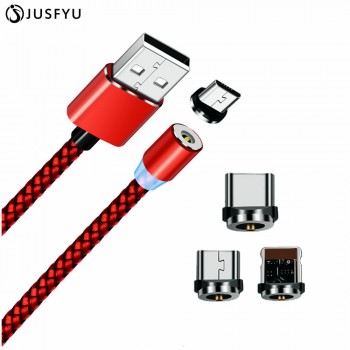 JUSFYU Magnetic Cable Micro USB Type-C For iPhone X Samsung S9 S8 For Xiaomi Charging Nylon Braided Magnet Charger Cabos Cable C