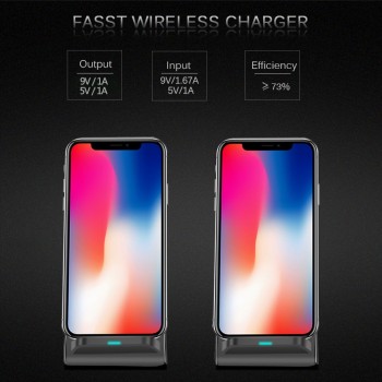QI Wireless Charger Quick Charge 2.0 Fast Charging for iPhone 8 10 X Samsung S6 S7 S8 2-Coils Stand 5V/2A amp; 9V/1.67A