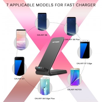 QI Wireless Charger Quick Charge 2.0 Fast Charging for iPhone 8 10 X Samsung S6 S7 S8 2-Coils Stand 5V/2A amp; 9V/1.67A