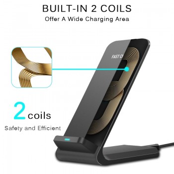 QI Wireless Charger Quick Charge 2.0 Fast Charging for iPhone 8 10 X Samsung S6 S7 S8 2-Coils Stand 5V/2A amp; 9V/1.67A