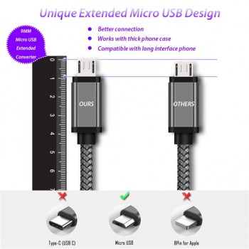 9mm Long Micro USB Connector Charging Cable For Doogee S60 X20/X30/X10 X5/Max/Pro Shoot 2 Oukitel K10000/K3/C8 Charger Cabel