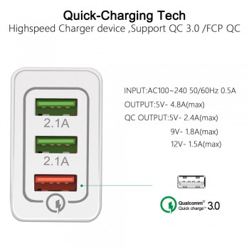 18W Quick Charge 3.0 Fast USB Charger For iPhone 8 XS Samsung Xiaomi huawei Travel Wall EU US Plug Mobile Phone Charger adapter
