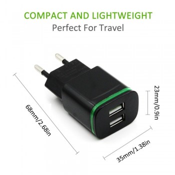 AIXXCO 5V 2A EU Plug LED Light 2 USB Adapter Mobile Phone Wall Charger Device Micro Data Charging For iPhone 5 6 iPad Samsung