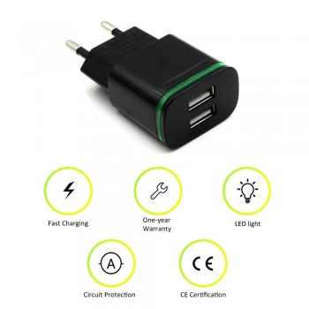 AIXXCO 5V 2A EU Plug LED Light 2 USB Adapter Mobile Phone Wall Charger Device Micro Data Charging For iPhone 5 6 iPad Samsung