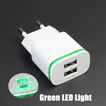 AIXXCO 5V 2A EU Plug LED Light 2 USB Adapter Mobile Phone Wall Charger Device Micro Data Charging For iPhone 5 6 iPad Samsung