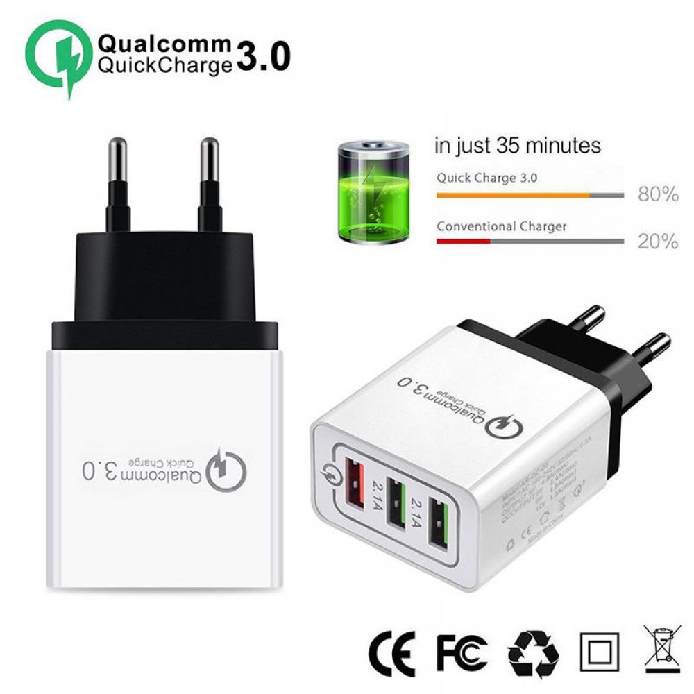 30W QC 3.0 Fast Quick Charger 3 Port USB Hub Wall Charger Adapter US EU Standard Plug r30