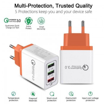 30W QC 3.0 Fast Quick Charger 3 Port USB Hub Wall Charger Adapter US EU Standard Plug r30
