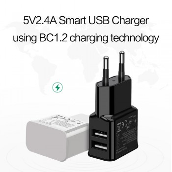 ZRSE 5V 2.4A EU Plug 2 Ports Dual USB Wall Charger Universal Mobile Phone Charger For iPhone Samsung Xiaom Travel Tablet Adapter