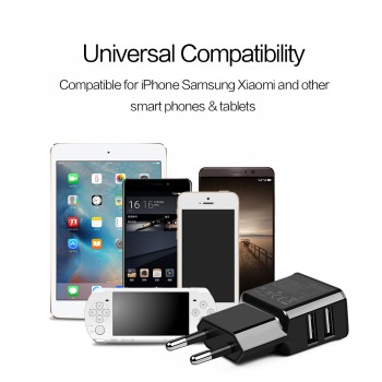 ZRSE 5V 2.4A EU Plug 2 Ports Dual USB Wall Charger Universal Mobile Phone Charger For iPhone Samsung Xiaom Travel Tablet Adapter