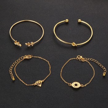 Tocona 4pcs/Set Fashion Bohemia Leaf Knot Hand Cuff Link Chain Charm Bracelet Bangle for Women Gold Bracelets Femme Jewelry 6115