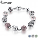 BAMOER Antique Silver Charm Bracelet amp; Bangle with Love and Flower Beads Women Wedding Jewelry 4 Colors 18CM 20CM 21CM PA1455