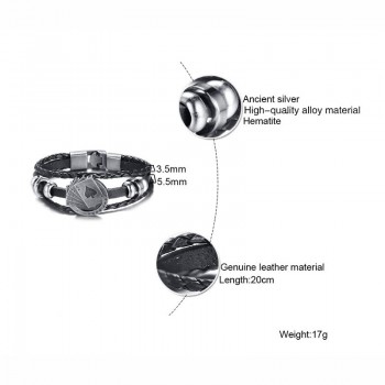Vnox Lucky Vintage Mens Leather Bracelet Playing Cards Raja Vegas Charm Multilayer Braided Women Pulseira Masculina 7.87