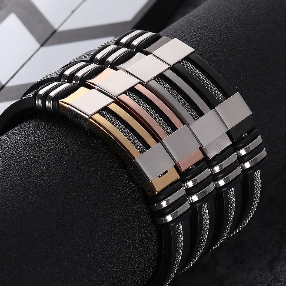 2018 Stainless Steel Silicone Black Bracelet Men WristBand Punk Style New Design Men Bracelet Simple Rubber Charm Pulsera Hombre