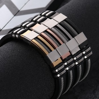 2018 Stainless Steel Silicone Black Bracelet Men WristBand Punk Style New Design Men Bracelet Simple Rubber Charm Pulsera Hombre