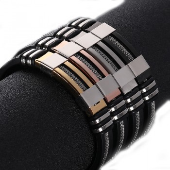 2018 Stainless Steel Silicone Black Bracelet Men WristBand Punk Style New Design Men Bracelet Simple Rubber Charm Pulsera Hombre