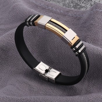 2018 Stainless Steel Silicone Black Bracelet Men WristBand Punk Style New Design Men Bracelet Simple Rubber Charm Pulsera Hombre