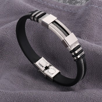 2018 Stainless Steel Silicone Black Bracelet Men WristBand Punk Style New Design Men Bracelet Simple Rubber Charm Pulsera Hombre