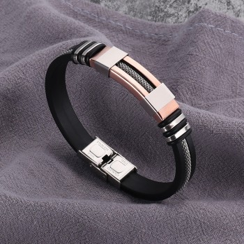 2018 Stainless Steel Silicone Black Bracelet Men WristBand Punk Style New Design Men Bracelet Simple Rubber Charm Pulsera Hombre