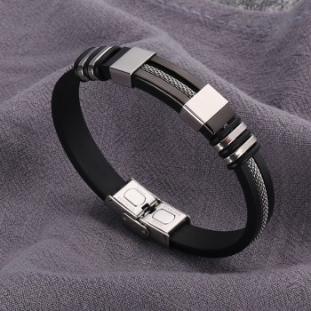 2018 Stainless Steel Silicone Black Bracelet Men WristBand Punk Style New Design Men Bracelet Simple Rubber Charm Pulsera Hombre