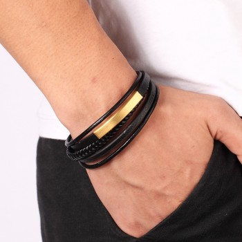 XQNI Wholesale Price Classic Genuine Leather Bracelet For Men Hand Charm Jewelry Multilayer Magnet Handmade Gift For Cool Boys