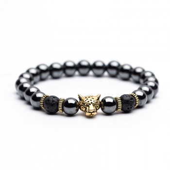 Charm Natural stone bracelets High quality Goldenamp;Black Crown Dumbbells Mens bracelets Hematite Beads Bracelet For Women Men