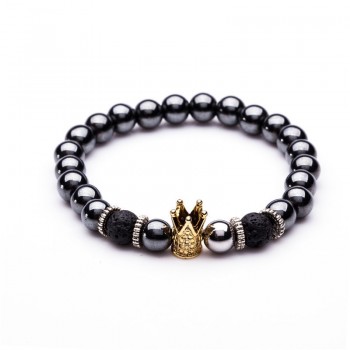 Charm Natural stone bracelets High quality Goldenamp;Black Crown Dumbbells Mens bracelets Hematite Beads Bracelet For Women Men