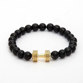 Charm Natural stone bracelets High quality Goldenamp;Black Crown Dumbbells Mens bracelets Hematite Beads Bracelet For Women Men
