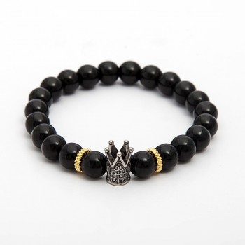 Charm Natural stone bracelets High quality Goldenamp;Black Crown Dumbbells Mens bracelets Hematite Beads Bracelet For Women Men