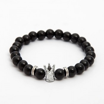 Charm Natural stone bracelets High quality Goldenamp;Black Crown Dumbbells Mens bracelets Hematite Beads Bracelet For Women Men