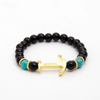 Charm Natural stone bracelets High quality Goldenamp;Black Crown Dumbbells Mens bracelets Hematite Beads Bracelet For Women Men