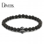 DUYEBS Men Charm Bracelet Copper Skull 6mm Beads Natural Black Lava Stone Zircon 4 Color Male Bangle Trendy Jewelry Dropshipping