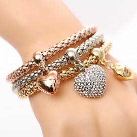 3 Pcs/Set Crystal Owl Heart Charm Bracelets amp; Bangles Gold/Silver Plated Elephant Anchor Pendants Rhinestone Bracelets For Women