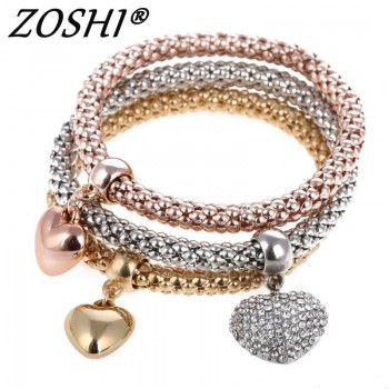 3 Pcs/Set Crystal Owl Heart Charm Bracelets amp; Bangles Gold/Silver Plated Elephant Anchor Pendants Rhinestone Bracelets For Women