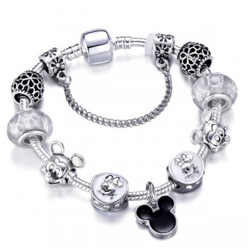 17 Styles Mickey Minnie Mouse Charm Bracelets For Women Girl Silver Snake Chain Brand Braceletamp;Bangles Jewelry Free Shipping