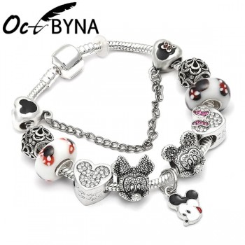 17 Styles Mickey Minnie Mouse Charm Bracelets For Women Girl Silver Snake Chain Brand Braceletamp;Bangles Jewelry Free Shipping