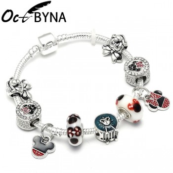 17 Styles Mickey Minnie Mouse Charm Bracelets For Women Girl Silver Snake Chain Brand Braceletamp;Bangles Jewelry Free Shipping